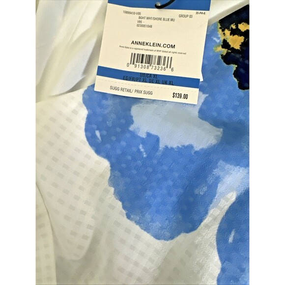 Anne Klein Women's  Floral Print Sleeveless Belted Midi Dress White Blue XL - Picture 6 of 6